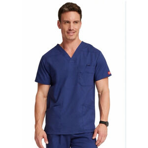 Dickies Men's Generation Flex Utility Scrubs V-Neck Scrub Top 2XL Blue Medical